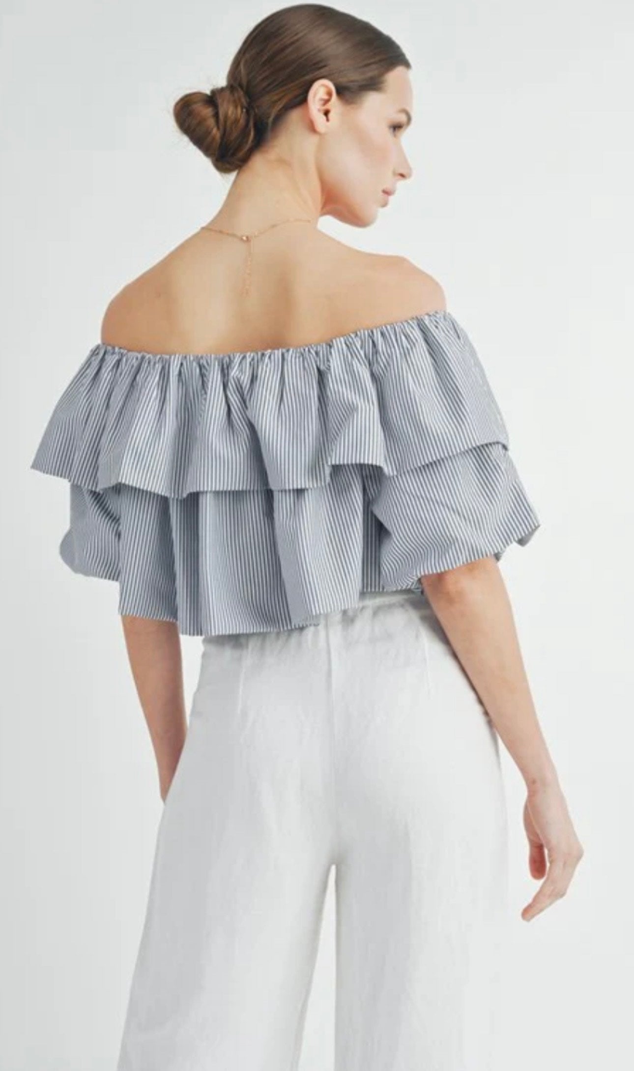 Off shoulder bubble top