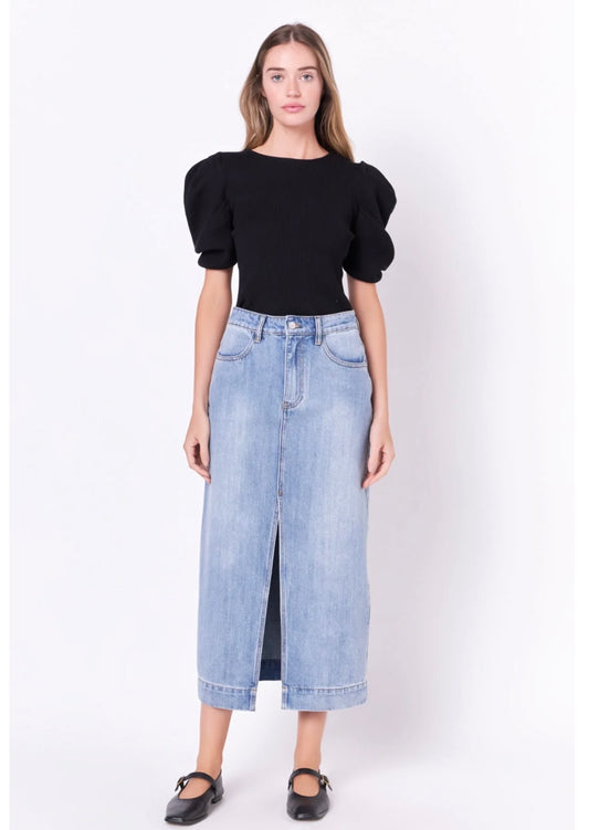 High waist long denim skirt