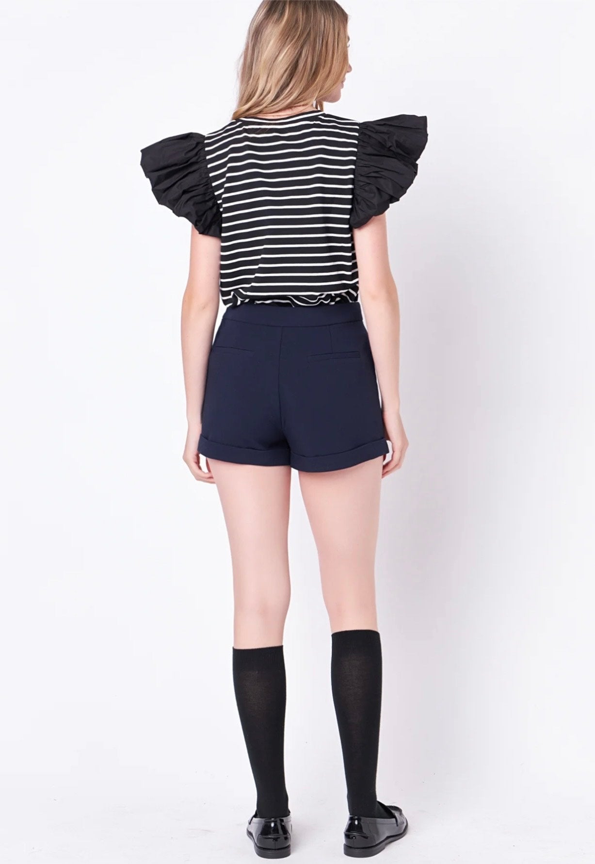 Stripe poplin puff sleeve top